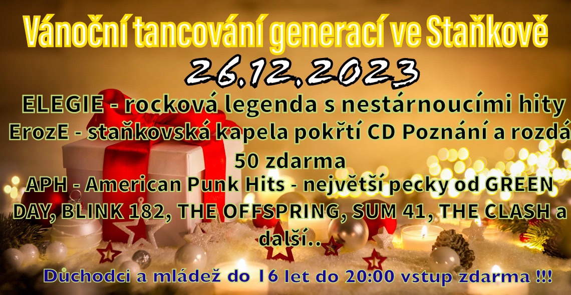 Vánoční tancování generací - název bigbítového večírku ve staňkovském Lidovém domě