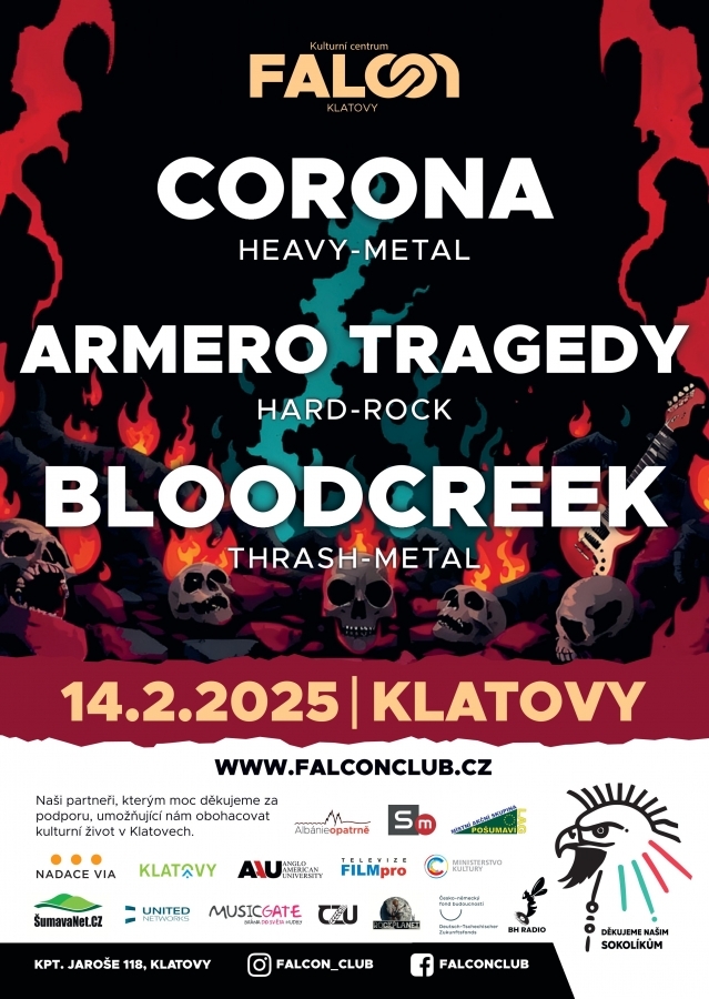 Metalový Valentýn ovládne klatovský Falcon! Klubem zahřmí Corona, Armero Tragedy a Bloodcreek