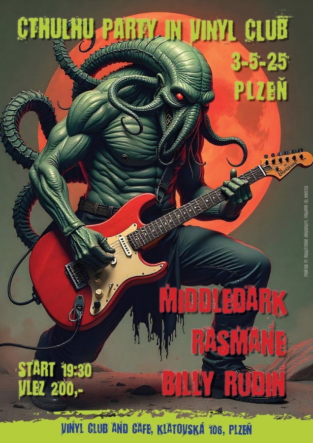 Cthulhu Party v Plzni: Metalový večer s Middledark, Rasmane a Billy Rudin ve Vinylu se blíží!