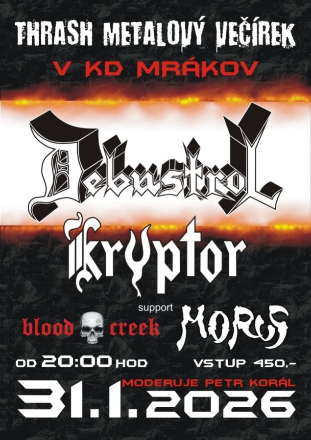 Thrashový nářez zahřmí Mrákovem! Udeří tam Debustrol, Kryptor, Bloodcreek a Morus