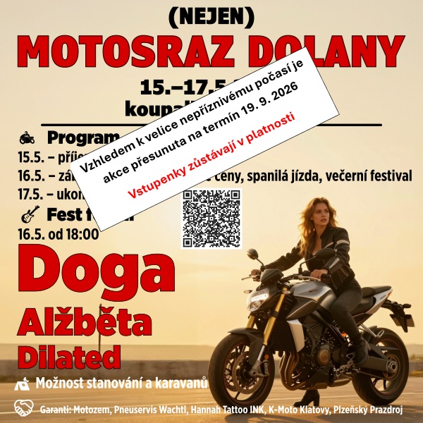 (Nejen) Motosraz v Dolanech překládá termín kvůli nepřízni počasí. Fest for all s Dogou, Alžbětou a Dilated proběhne v září