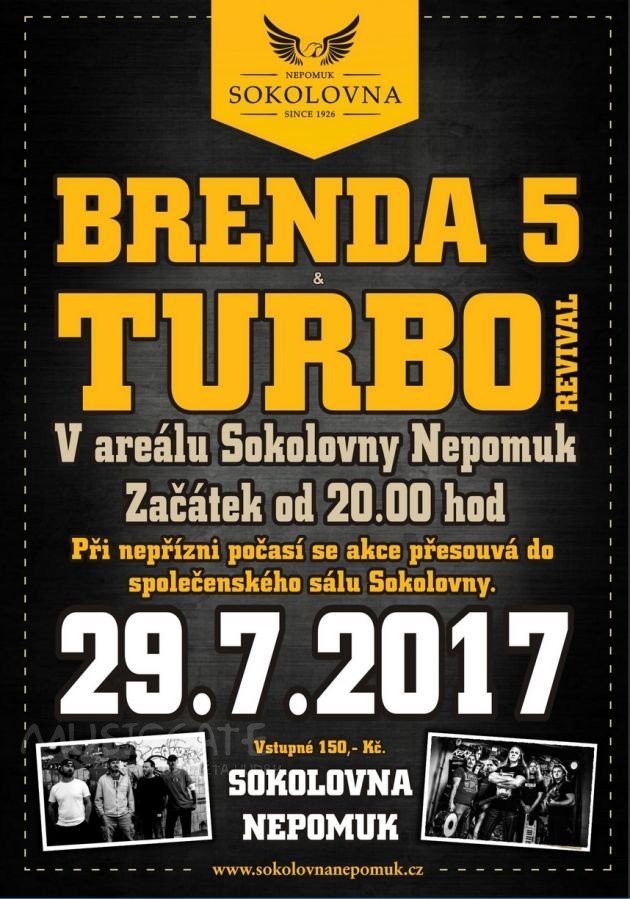 Sokolovna Nepomuk přivítá Brendu 5 a Turbo revival Plzeň